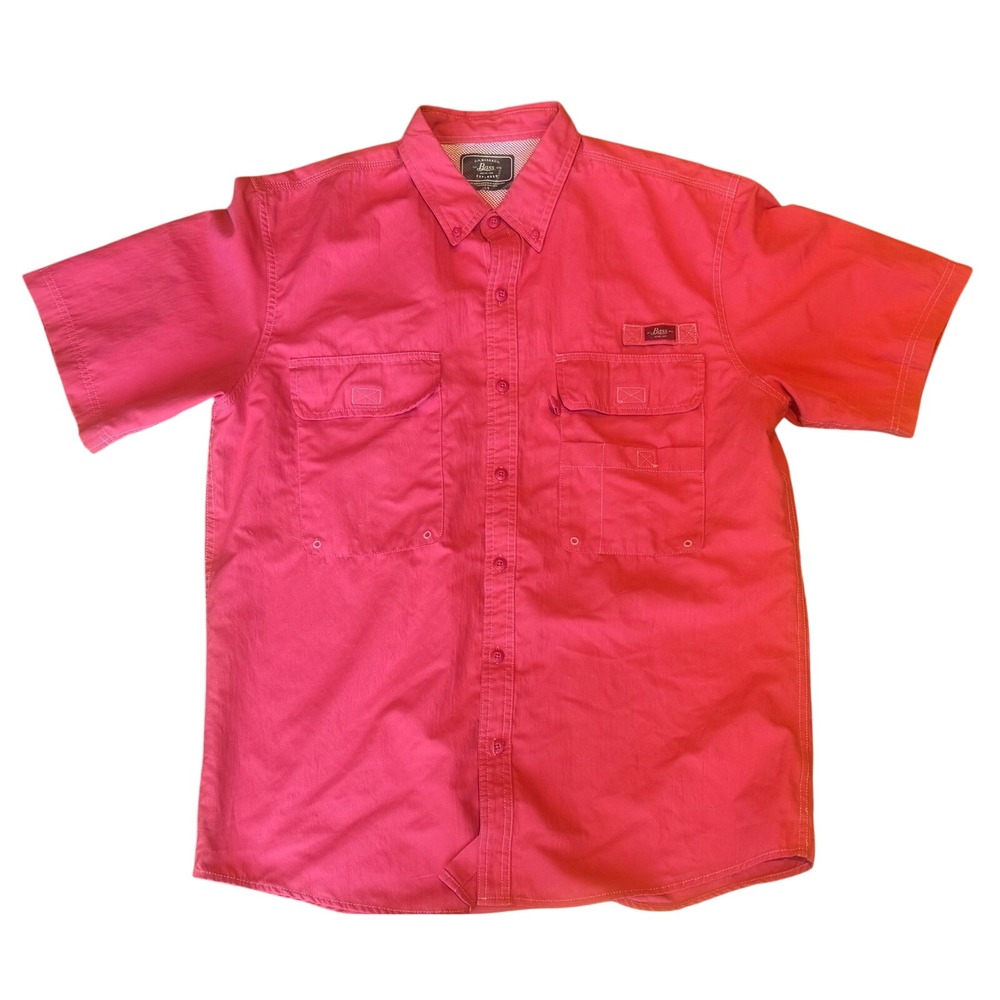 GH Bass & Co Explorer Mens Large Red Short Sleeve Fishing Button Down Shirt